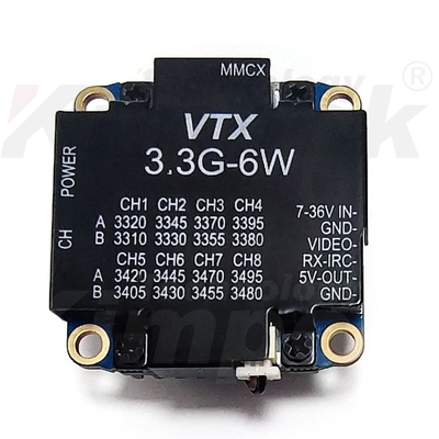 3.3G 6W Transmisor de vídeo 3.3Ghz FPV VTX 8 canales Transmisión de vídeo y audio de largo alcance