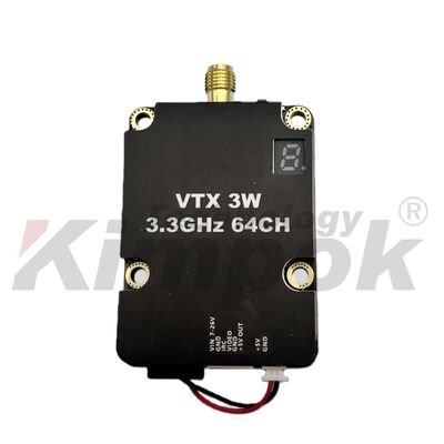 Transmisor de video analógico de 3.3 GHz, 3W y 64 canales con control IRC para aplicaciones FPV y UAV